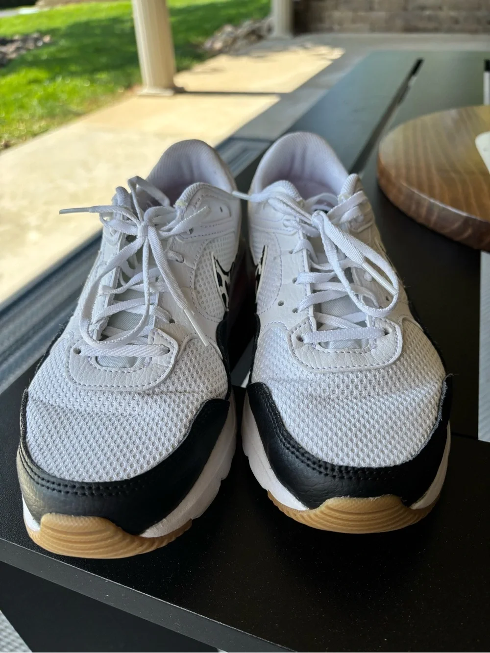 Nike White and Black Sneakers with Camo Swoosh size 8